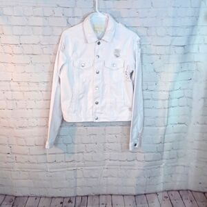 MADDEN Girl Womans White Ripped Jean‎ Jacket M